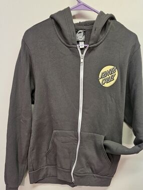 Santa Cruz Skateboards Teen Charcoal Zip Hoodie with Yellow Logo